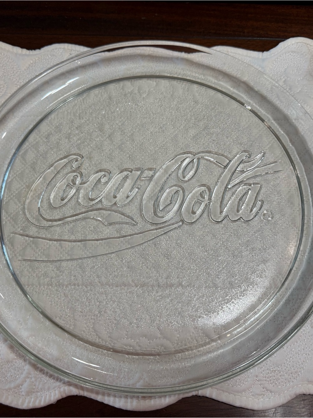 Coca-Cola Clear Embossed Glass Serving Platter